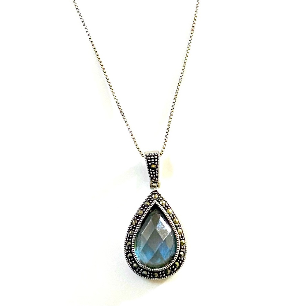 Sterling Silver & Marcasite Pear Shaped Topaz Tone Necklace